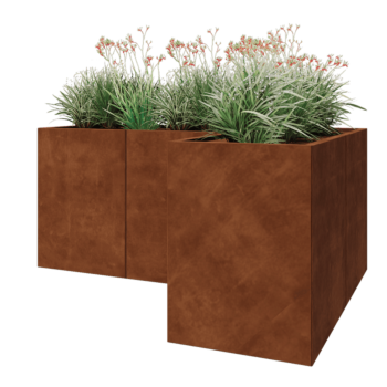 Fioriera in acciaio corten - Forma a L - 180 x 120 x 80 cm - Senza piastra di base