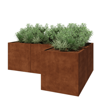 Fioriera in acciaio corten - Forma a L - 240 x 160 x 80 cm - Senza piastra di base