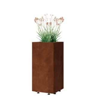 Fioriera in acciaio corten - Quadrato - 30 x 30 x 60 cm - Con piastra di base - Con piedi