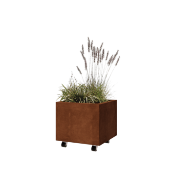 Fioriera in acciaio corten - Quadrato - 50 x 50 x 40 cm - Con piastra di base - Con ruote