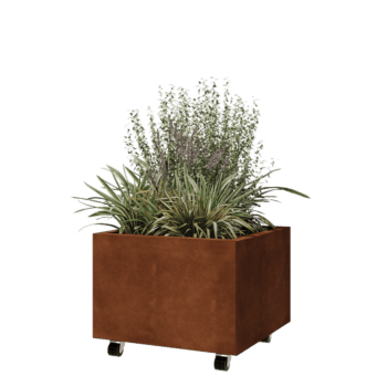 Fioriera in acciaio corten - Quadrato - 60 x 60 x 40 cm - Con piastra di base - Con ruote
