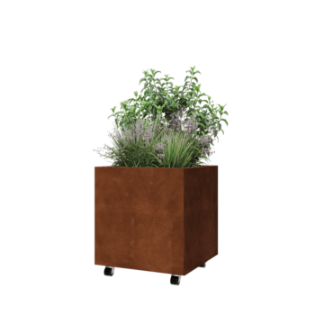 Fioriera in acciaio corten - Quadrato - 60 x 60 x 60 cm - Con piastra di base - Con ruote