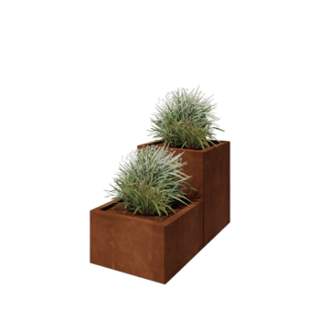 Fioriera in acciaio corten - Modello a gradini a 2 elementi - 100 x 50 x 60 cm - Con piastra di base