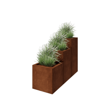 Fioriera in acciaio corten - Modello a gradini a 3 elementi - 120 x 40 x 80 cm - Con piastra di base