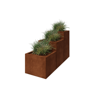 Fioriera in acciaio corten - Modello a gradini a 3 elementi - 150 x 50 x 80 cm - Senza piastra di base