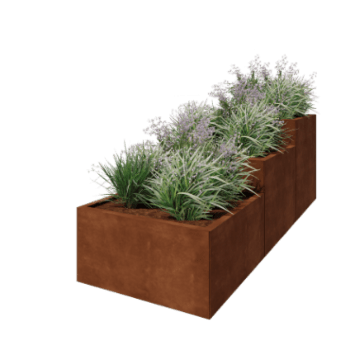 Fioriera in acciaio corten - Modello a gradini a 3 elementi - 240 x 80 x 80 cm - Con piastra di base