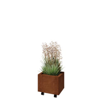 Fioriera in acciaio corten - Rettangolo - 40 x 30 x 30 cm - Con piastra di base - Con ruote
