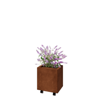 Fioriera in acciaio corten - Rettangolo - 40 x 30 x 40 cm - Con piastra di base - Con ruote