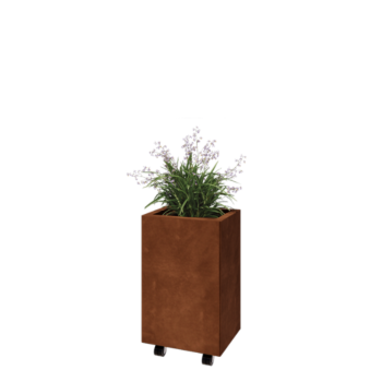 Fioriera in acciaio corten - Rettangolo - 40 x 30 x 60 cm - Con piastra di base - Con ruote