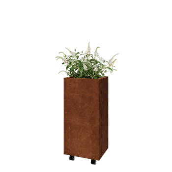 Fioriera in acciaio corten - Rettangolo - 40 x 30 x 80 cm - Con piastra di base - Con ruote