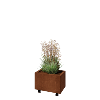 Fioriera in acciaio corten - Rettangolo - 50 x 30 x 30 cm - Con piastra di base - Con ruote