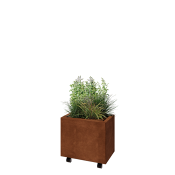 Fioriera in acciaio corten - Rettangolo - 50 x 30 x 40 cm - Con piastra di base - Con ruote