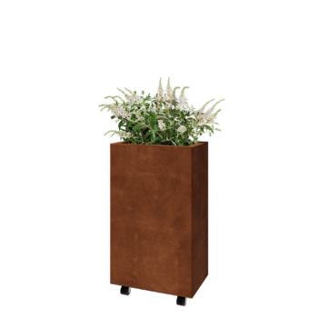 Fioriera in acciaio corten - Rettangolo - 50 x 30 x 80 cm - Con piastra di base - Con ruote