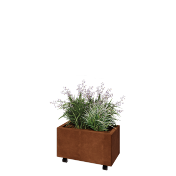 Fioriera in acciaio corten - Rettangolo - 60 x 30 x 30 cm - Con piastra di base - Con ruote