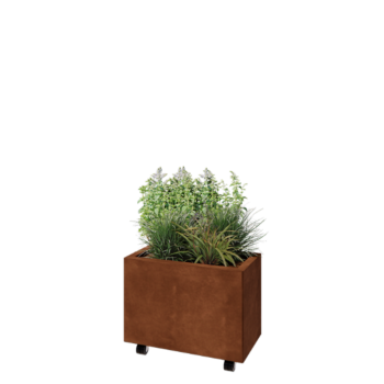 Fioriera in acciaio corten - Rettangolo - 60 x 30 x 40 cm - Con piastra di base - Con ruote