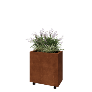 Fioriera in acciaio corten - Rettangolo - 60 x 30 x 60 cm - Con piastra di base - Con ruote