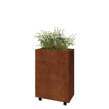 Fioriera in acciaio corten - Rettangolo - 60 x 30 x 80 cm - Con piastra di base - Con ruote