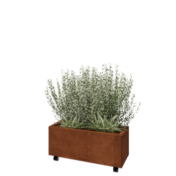 Fioriera in acciaio corten - Rettangolo - 80 x 30 x 30 cm - Con piastra di base - Con ruote