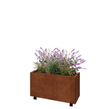 Fioriera in acciaio corten - Rettangolo - 80 x 30 x 40 cm - Con piastra di base - Con ruote