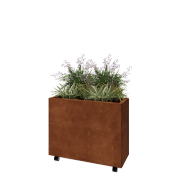 Fioriera in acciaio corten - Rettangolo - 80 x 30 x 60 cm - Con piastra di base - Con ruote