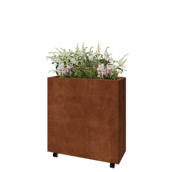 Fioriera in acciaio corten - Rettangolo - 80 x 30 x 80 cm - Con piastra di base - Con ruote