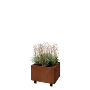 Fioriera in acciaio corten - Rettangolo - 50 x 40 x 30 cm - Con piastra di base - Con ruote