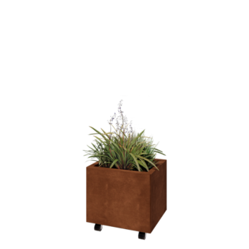 Fioriera in acciaio corten - Rettangolo - 50 x 40 x 40 cm - Con piastra di base - Con ruote