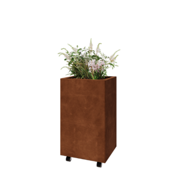 Fioriera in acciaio corten - Rettangolo - 50 x 40 x 80 cm - Con piastra di base - Con ruote