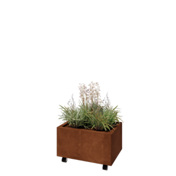 Fioriera in acciaio corten - Rettangolo - 60 x 40 x 30 cm - Con piastra di base - Con ruote
