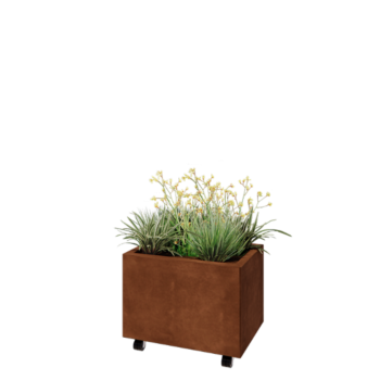 Fioriera in acciaio corten - Rettangolo - 60 x 40 x 40 cm - Con piastra di base - Con ruote