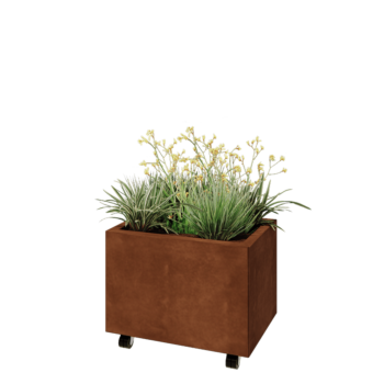 Fioriera in acciaio corten - Rettangolo - 60 x 40 x 40 cm - Con piastra di base - Con ruote