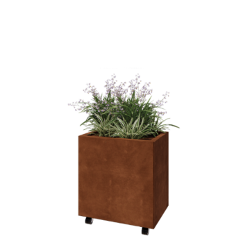 Fioriera in acciaio corten - Rettangolo - 60 x 40 x 60 cm - Con piastra di base - Con ruote