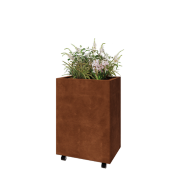 Fioriera in acciaio corten - Rettangolo - 60 x 40 x 80 cm - Con piastra di base - Con ruote