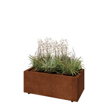 Fioriera in acciaio corten - Rettangolo - 80 x 40 x 30 cm - Con piastra di base - Con piedi