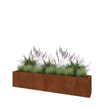Fioriera XXL in acciaio corten - Rettangolo - 200 x 30 x 40 cm - Con piastra di base