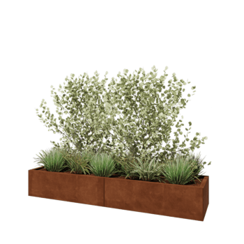 Fioriera XXL in acciaio corten - Rettangolo - 200 x 50 x 30 cm - Con piastra di base