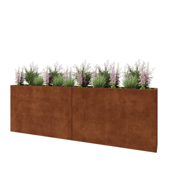 Fioriera XXL in acciaio corten - Rettangolo - 240 x 30 x 80 cm - Con piastra di base