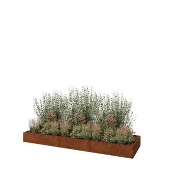 Fioriera XXL in acciaio corten - Rettangolo - 360 x 100 x 30 cm - Con piastra di base