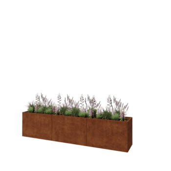 Fioriera XXL in acciaio corten - Rettangolo - 360 x 60 x 80 cm - Con piastra di base