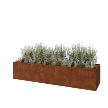 Fioriera XXL in acciaio corten - Rettangolo - 400 x 100 x 80 cm - Senza piastra di base