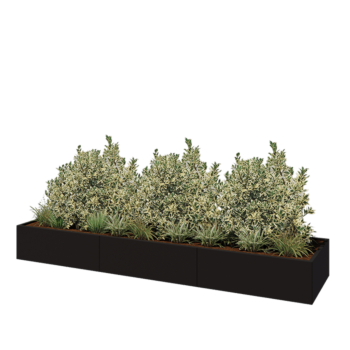 Fioriera XXL in acciaio - Rettangolo - 360 x 80 x 40 cm - RAL9005 opaco (nero) - Senza piastra di base