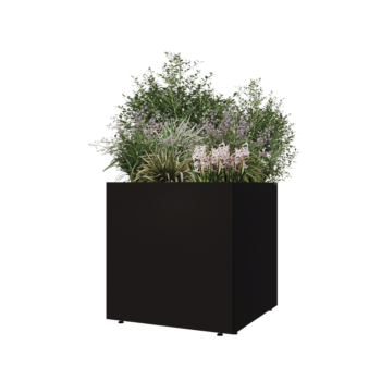 Fioriera in acciaio - Quadrato - 70 x 70 x 70 cm - RAL9005 opaco (nero) - Con piastra di base - Con piedi