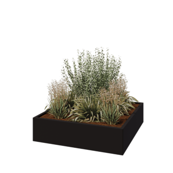 Fioriera in acciaio - Quadrato - 120 x 120 x 30 cm - RAL9005 opaco (nero) - Senza piastra di base