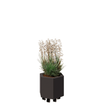 Fioriera in acciaio - Esagono - 39,3 x 34,6 x 30 cm - RAL7016 opaco (grigio antracite) - Con piastra di base - Con ruote