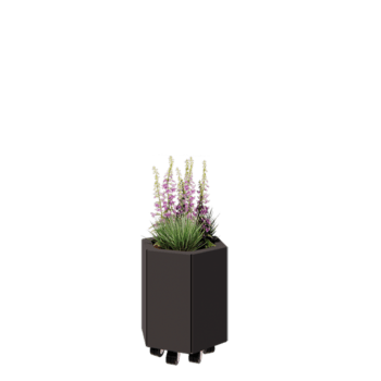 Fioriera in acciaio - Esagono - 39,3 x 34,6 x 40 cm - RAL7016 opaco (grigio antracite) - Con piastra di base - Con ruote