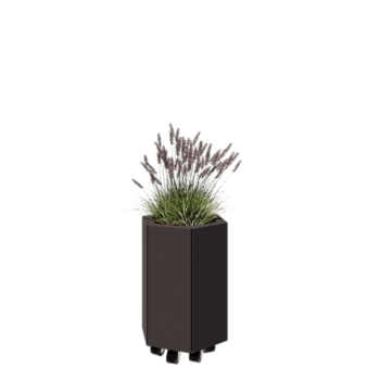 Fioriera in acciaio - Esagono - 39,3 x 34,6 x 50 cm - RAL7016 opaco (grigio antracite) - Con piastra di base - Con ruote