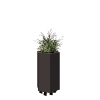 Fioriera in acciaio - Esagono - 39,3 x 34,6 x 60 cm - RAL7016 opaco (grigio antracite) - Con piastra di base - Con ruote