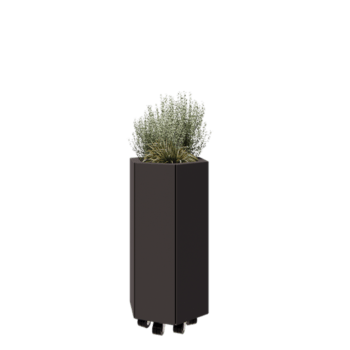 Fioriera in acciaio - Esagono - 39,3 x 34,6 x 70 cm - RAL7016 opaco (grigio antracite) - Con piastra di base - Con ruote