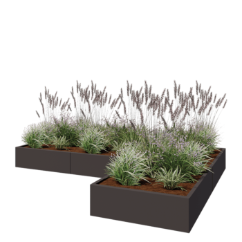 Fioriera in acciaio - Forma a L - 300 x 200 x 30 cm - RAL7016 opaco (grigio antracite) - Senza piastra di base