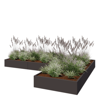 Fioriera in acciaio - Forma a L - 360 x 240 x 30 cm - RAL7016 opaco (grigio antracite) - Senza piastra di base